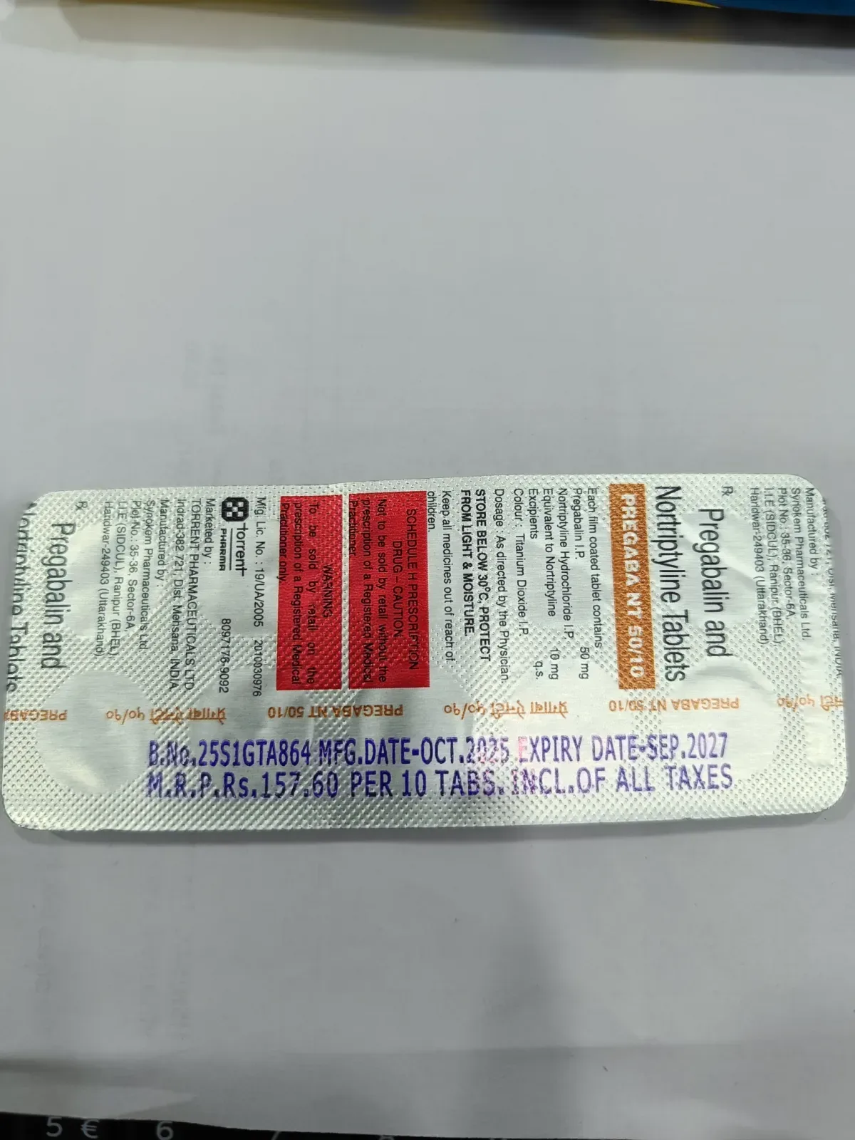 PREGABA NT 50/10 Tablets for Neuropathic Pain – 10 Tablets