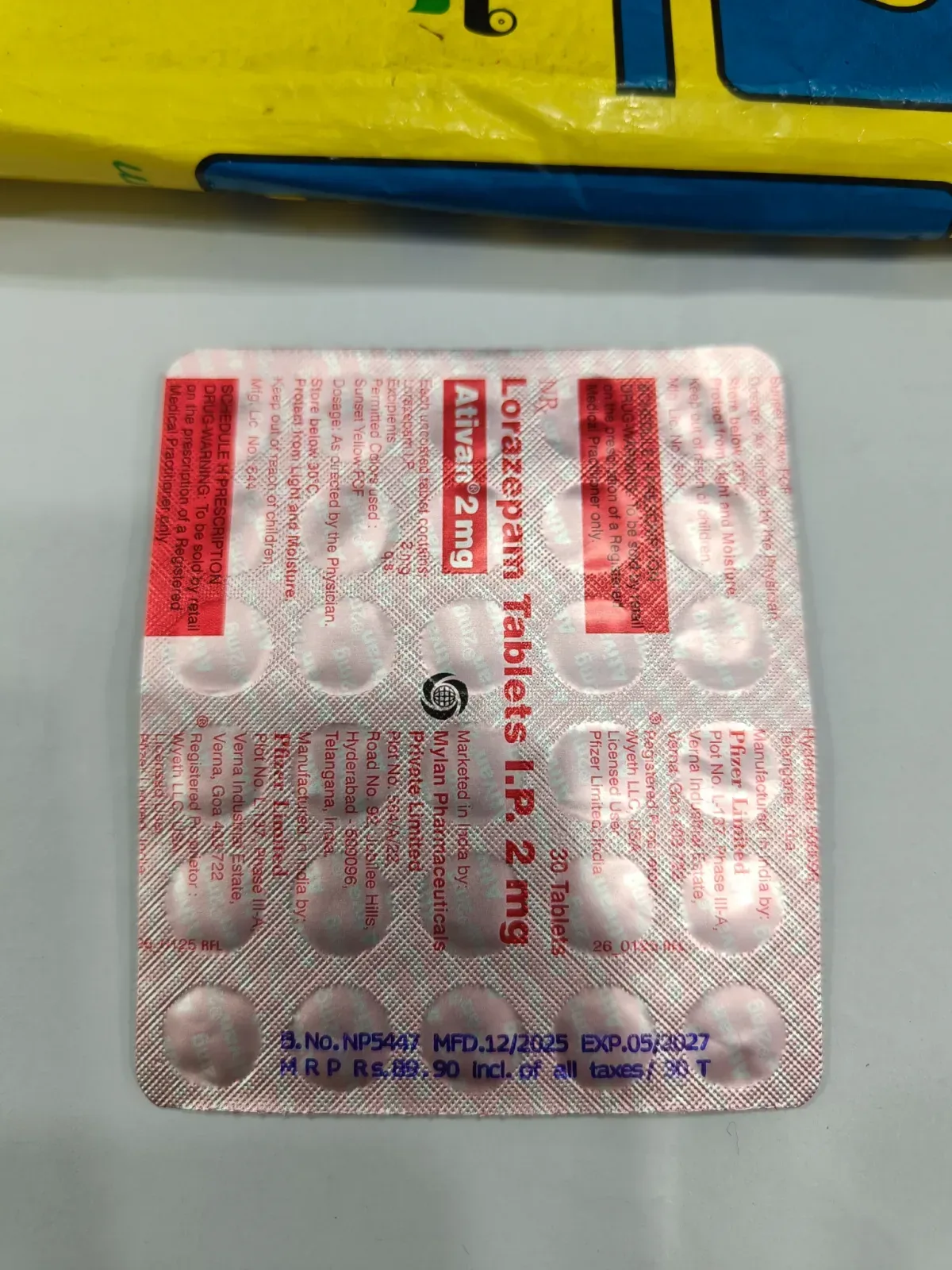 Ativan 2 mg Lorazepam Tablets I.P. - Anxiety Relief, 20 Tablets