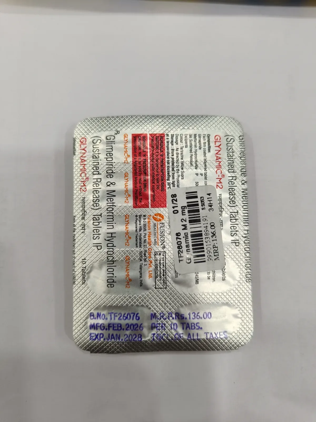GLYNAMIC-M2 Glimepiride 2mg & Metformin 500mg SR Tablets IP