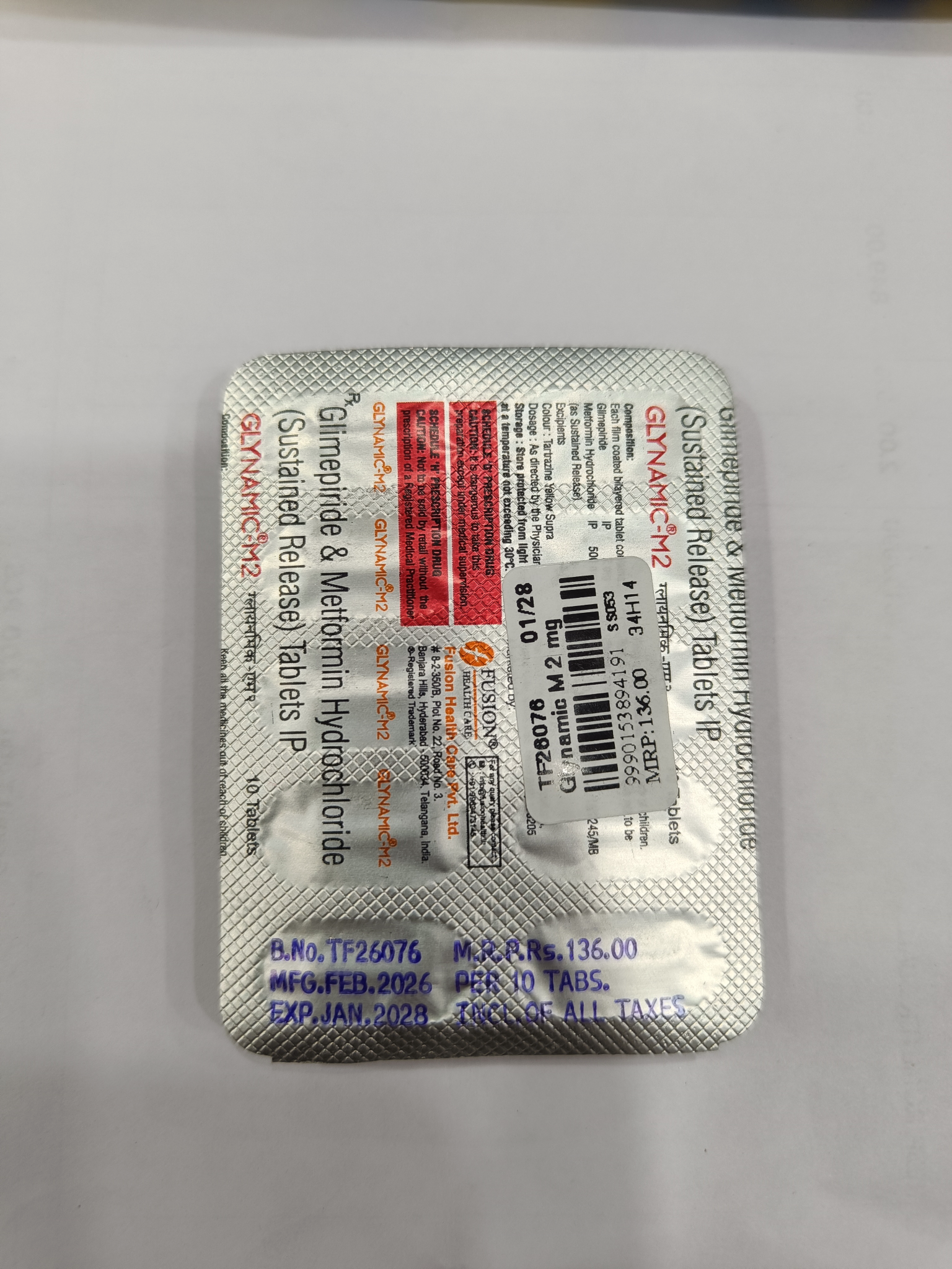 GLYNAMIC-M2 Glimepiride 2mg & Metformin 500mg SR Tablets IP