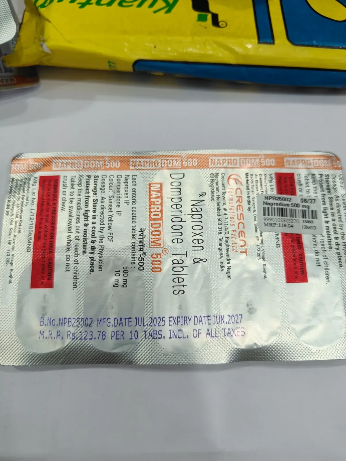  Naprodom 500 Naproxen & Domperidone Tablets - Migraine & Pain Relief