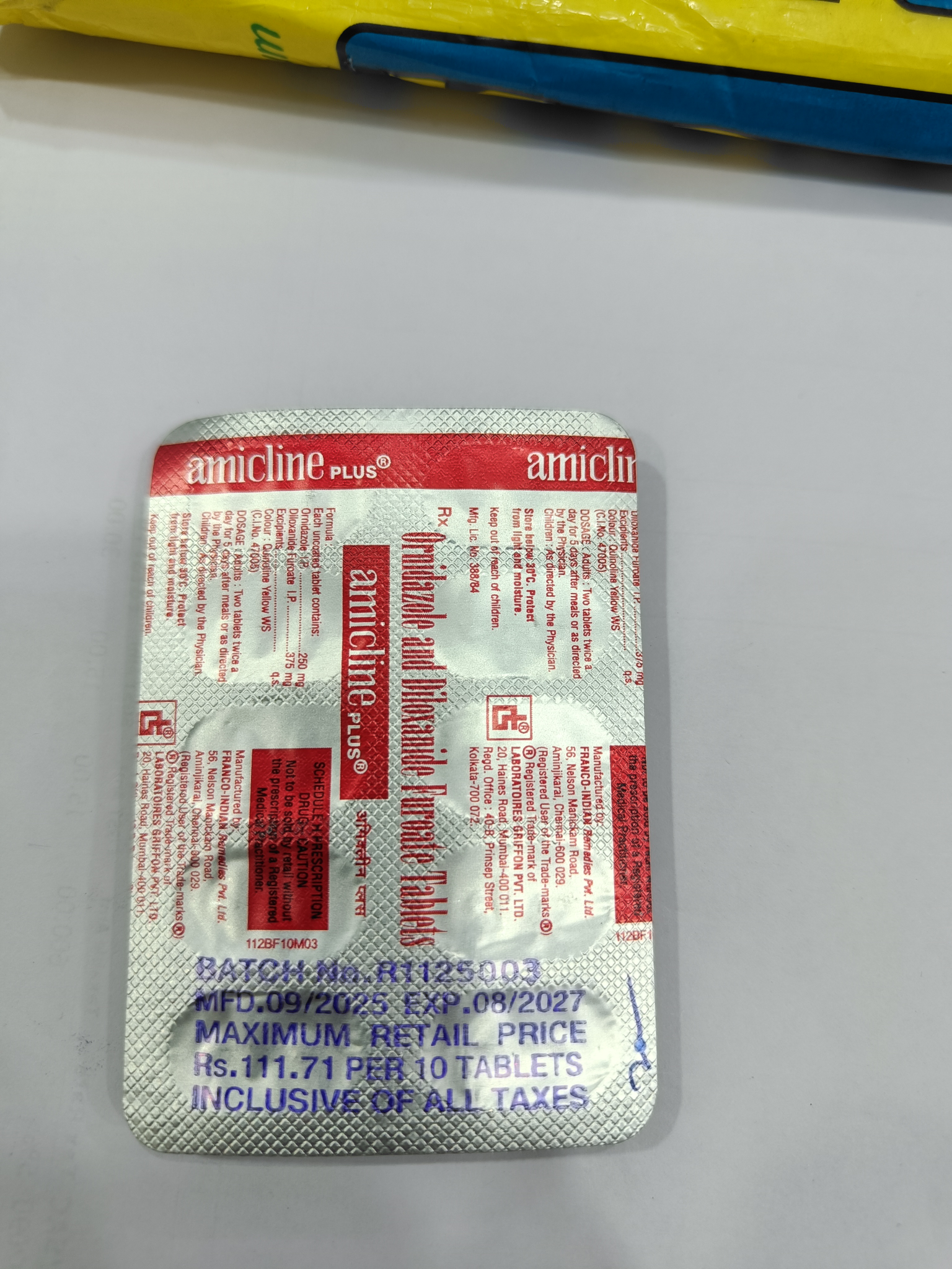 Amicline Plus Ornidazole Ofloxacin Tablets (10 Tabs)