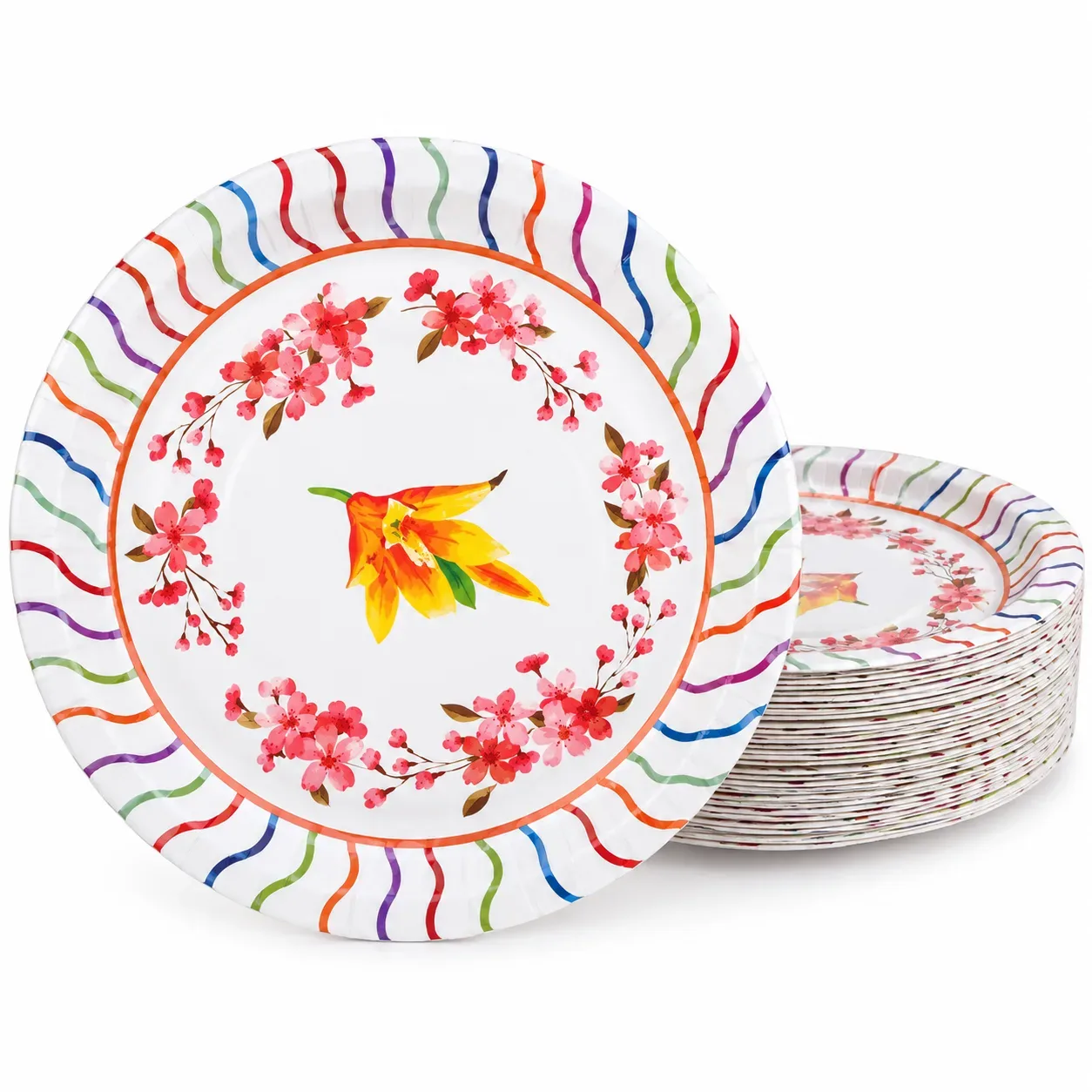 Decorative Floral Disposable Paper Plates 1 Packet 20 pcs